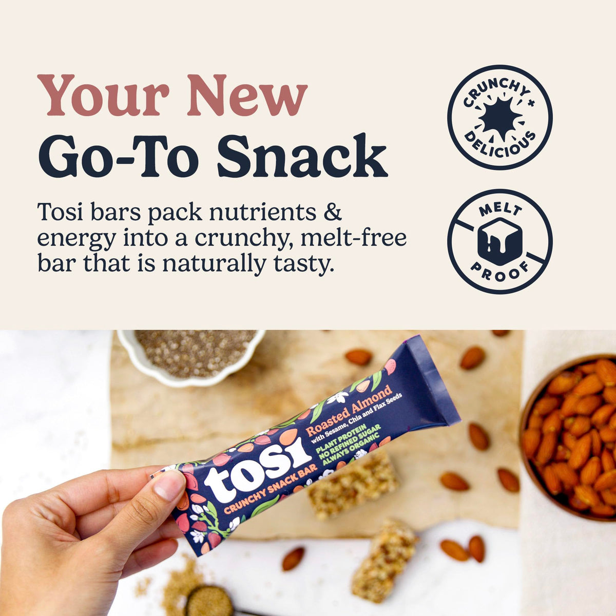 Tosi Almond Variety Pack Protein Bars – Plant-Based, Gluten-Free, Organic, 12-Pack