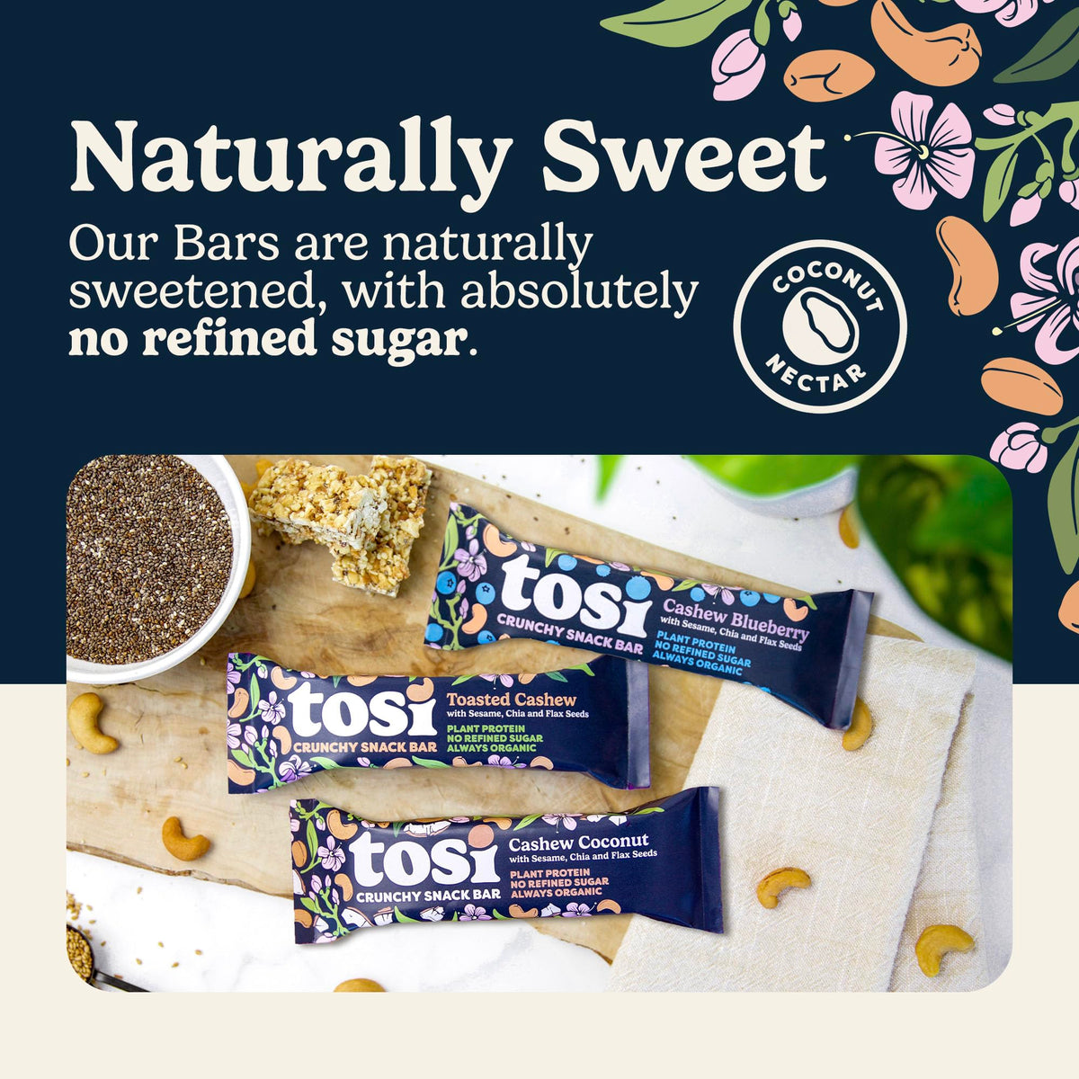 Tosi Cashew Variety Pack Protein Bars – Plant-Based, Gluten-Free, 5G Protein, 1 oz, 12-Pack