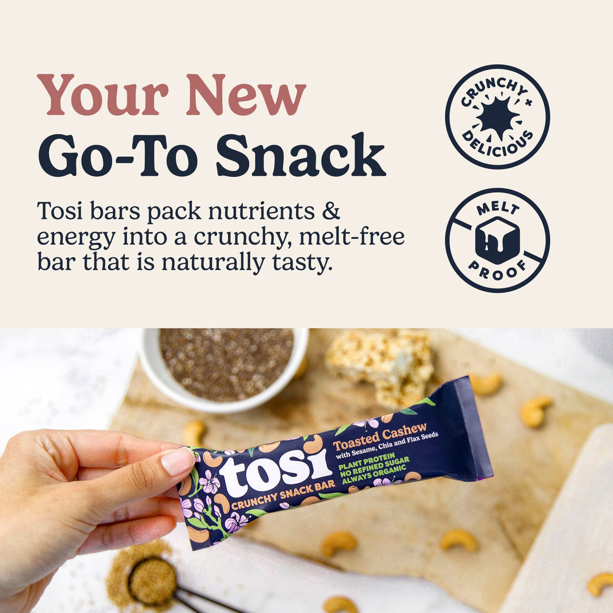 Tosi Cashew Variety Pack Protein Bars – Plant-Based, Gluten-Free, 5G Protein, 1 oz, 12-Pack