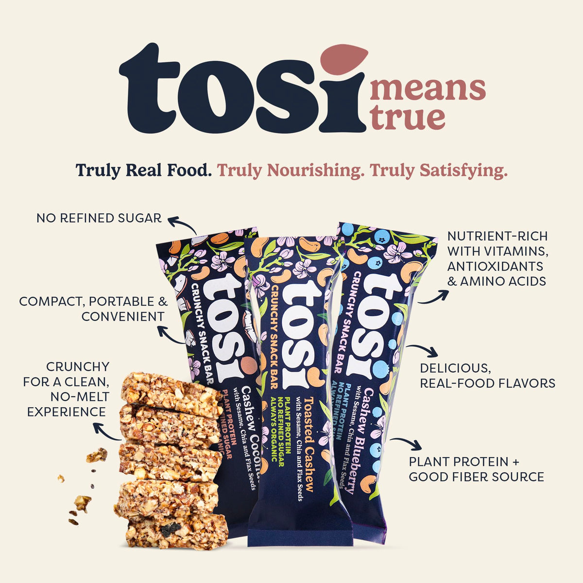 Tosi Cashew Variety Pack Protein Bars – Plant-Based, Gluten-Free, 5G Protein, 1 oz, 12-Pack