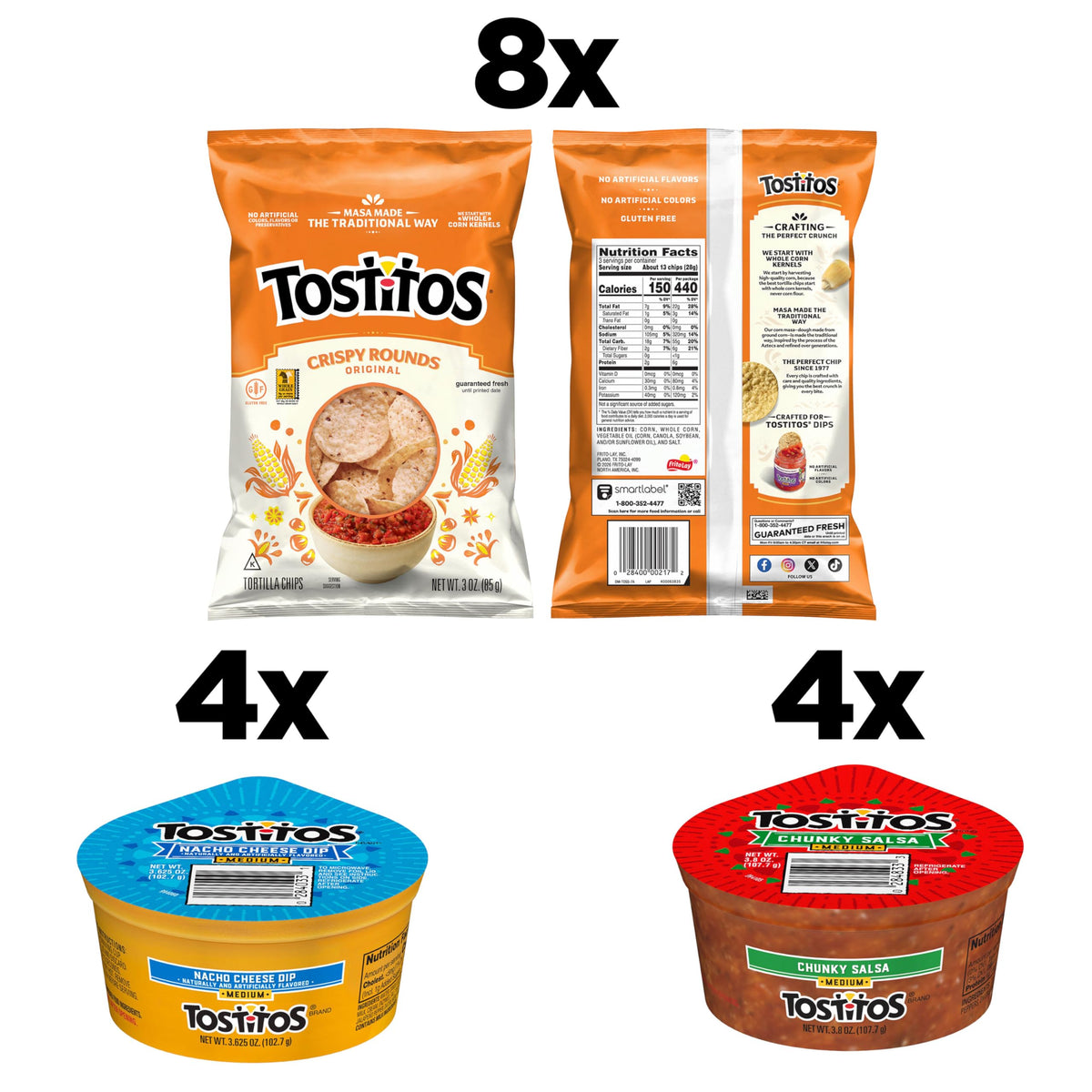 Tostitos Tortilla Chips Chip & Dip Pack – Crispy Rounds, Medium Salsa & Nacho Cheese Dip (3oz + 3.8oz)