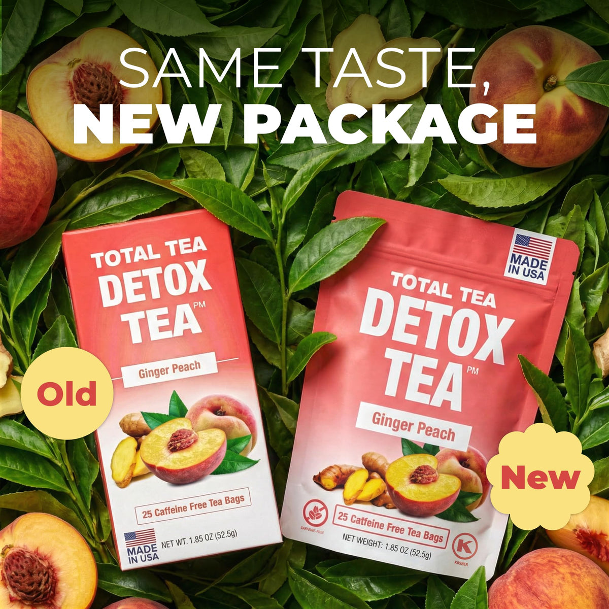 Total Tea Simming Detox Tea – Caffeine Free 25-Day Detox with Chamomile, Hibiscus, Ginger Root and Peach