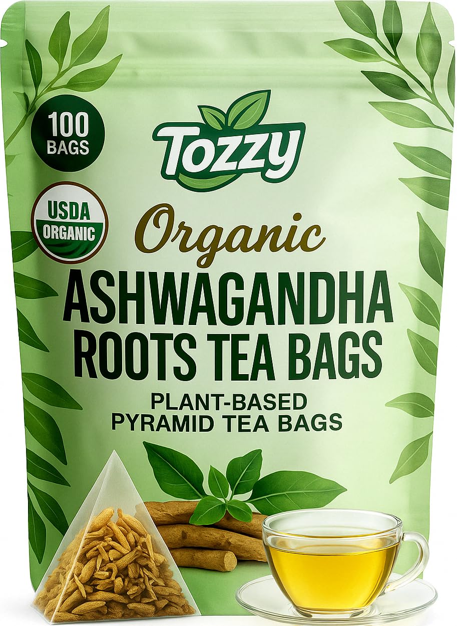 TOZZY Organic Ashwagandha Tea – 100 Pyramid Bags | Plant-Based & Ethically Sourced
