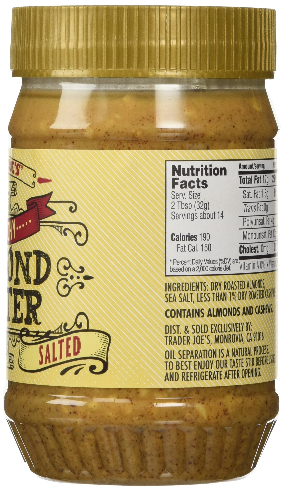 Trader Joe's Crunchy Almond Butter Salted - 2 Pack | Roasted Almond Spread