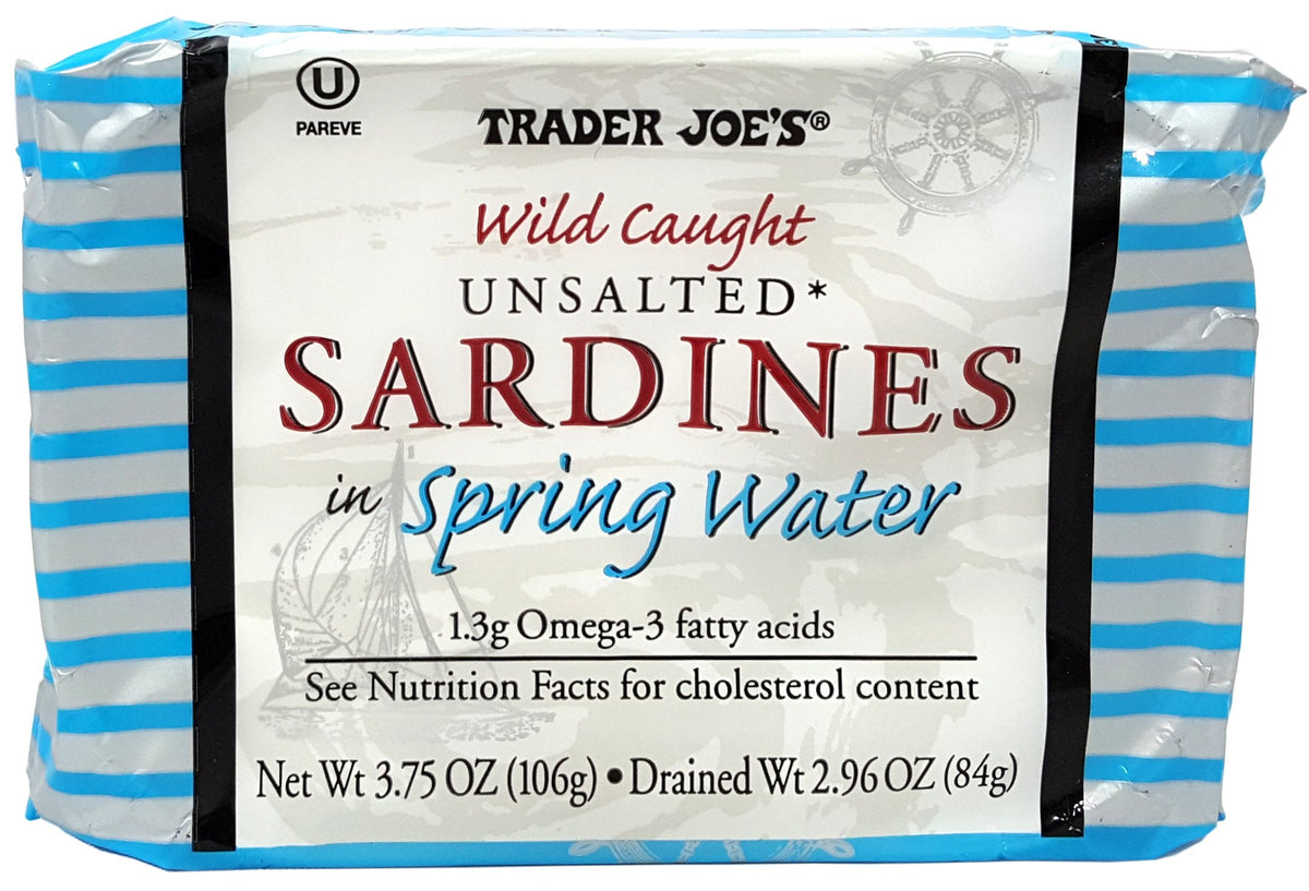Trader Joe's Unsalted Sardines in Spring Water - 3.75 oz Tin (Pack of 6)