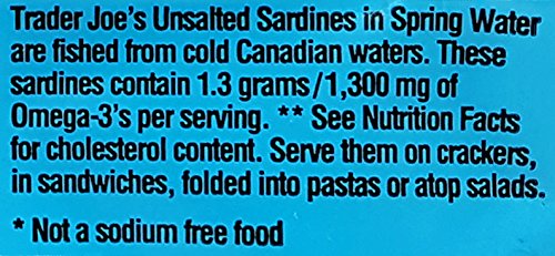 Trader Joe's Unsalted Sardines in Spring Water - 3.75 oz Tin (Pack of 6)