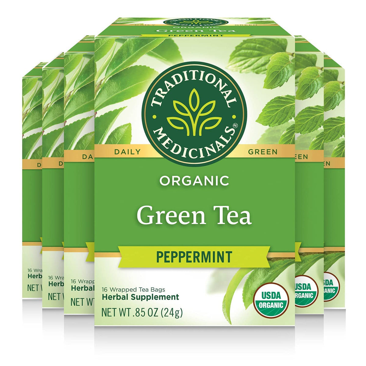 Traditional Medicinals Organic Green Tea with Peppermint – 96 Teabags (Pack of 6)