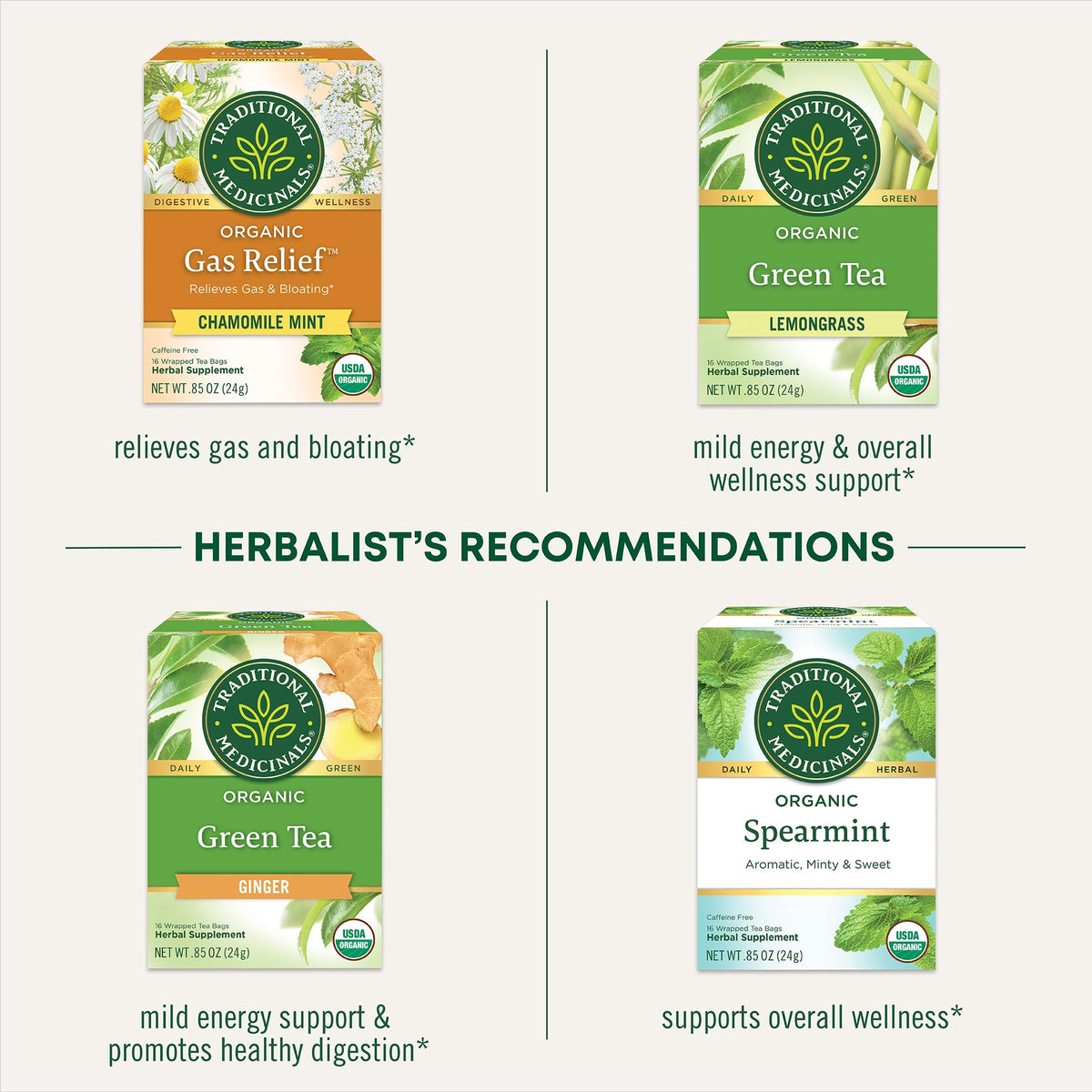 Traditional Medicinals Organic Green Tea with Peppermint – 96 Teabags (Pack of 6)