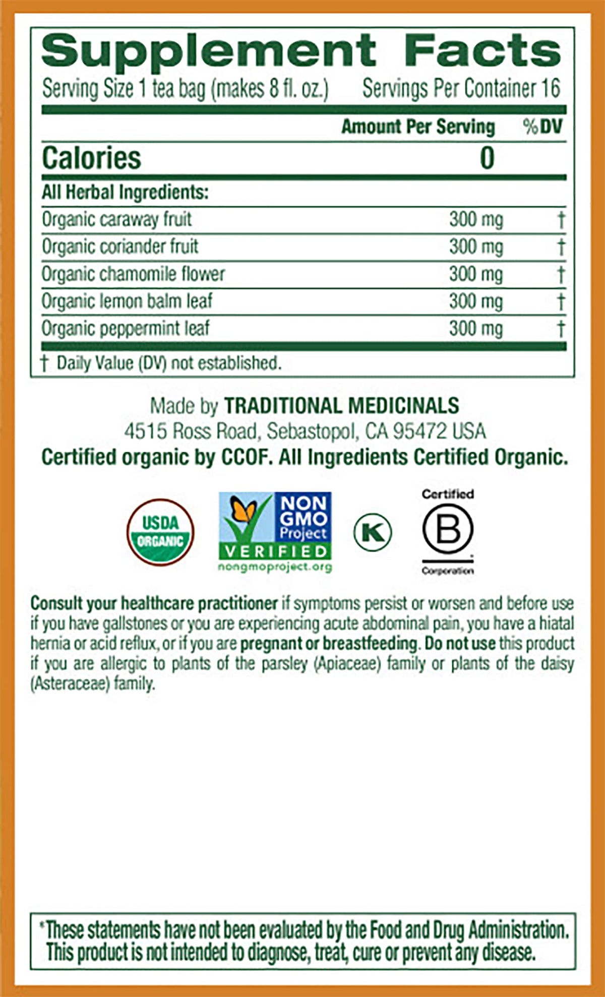 Traditional Medicinals Organic Gas Relief Chamomile Mint Tea – Pack of 3 (48 Tea Bags)