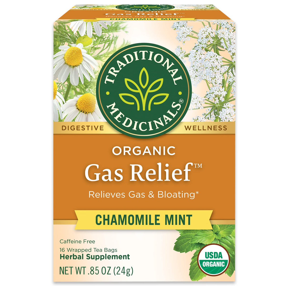 Traditional Medicinals Organic Gas Relief Chamomile Mint Tea – Pack of 3 (48 Tea Bags)