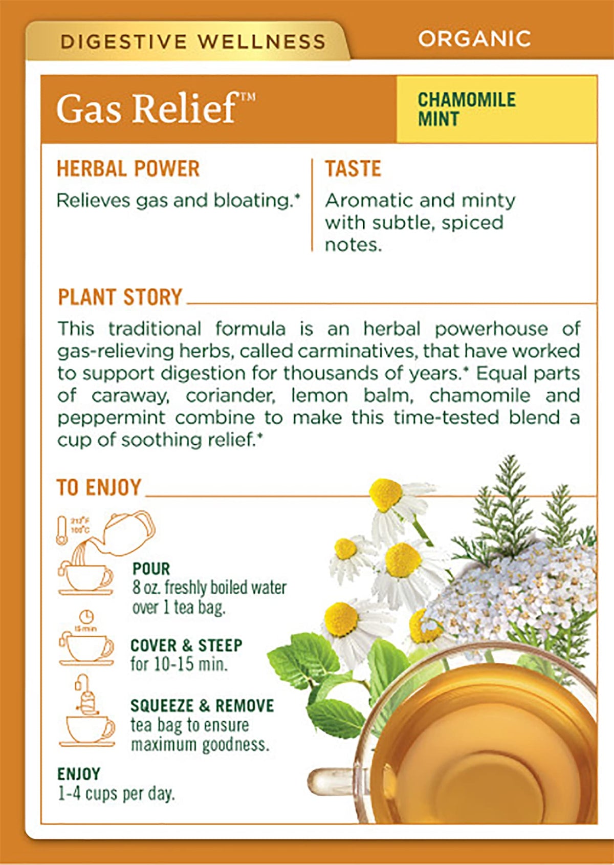Traditional Medicinals Organic Gas Relief Chamomile Mint Tea – Pack of 3 (48 Tea Bags)