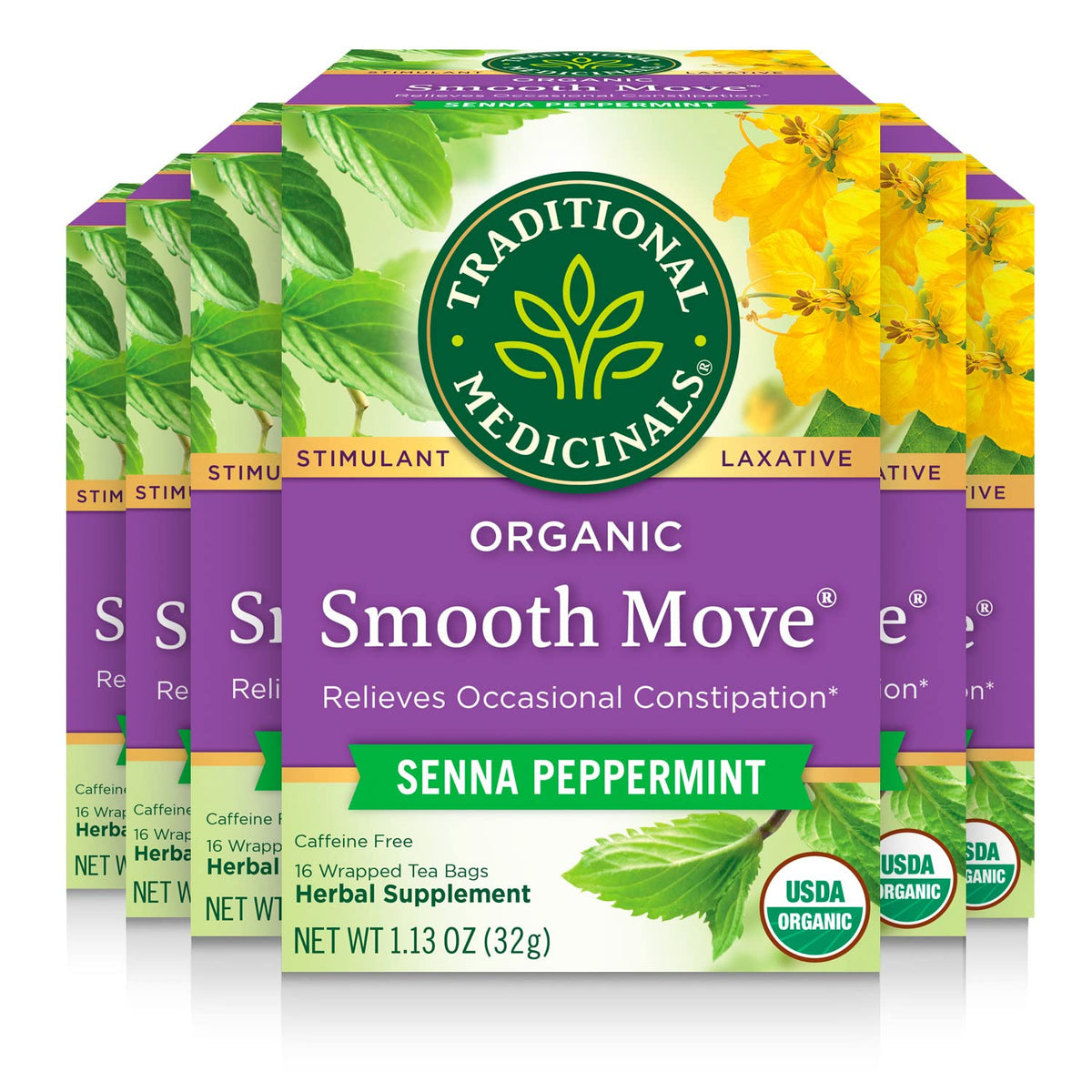 Traditional Medicinals Organic Smooth Move Peppermint Tea, Decaffeinated – 96 Bags (6 Pack)