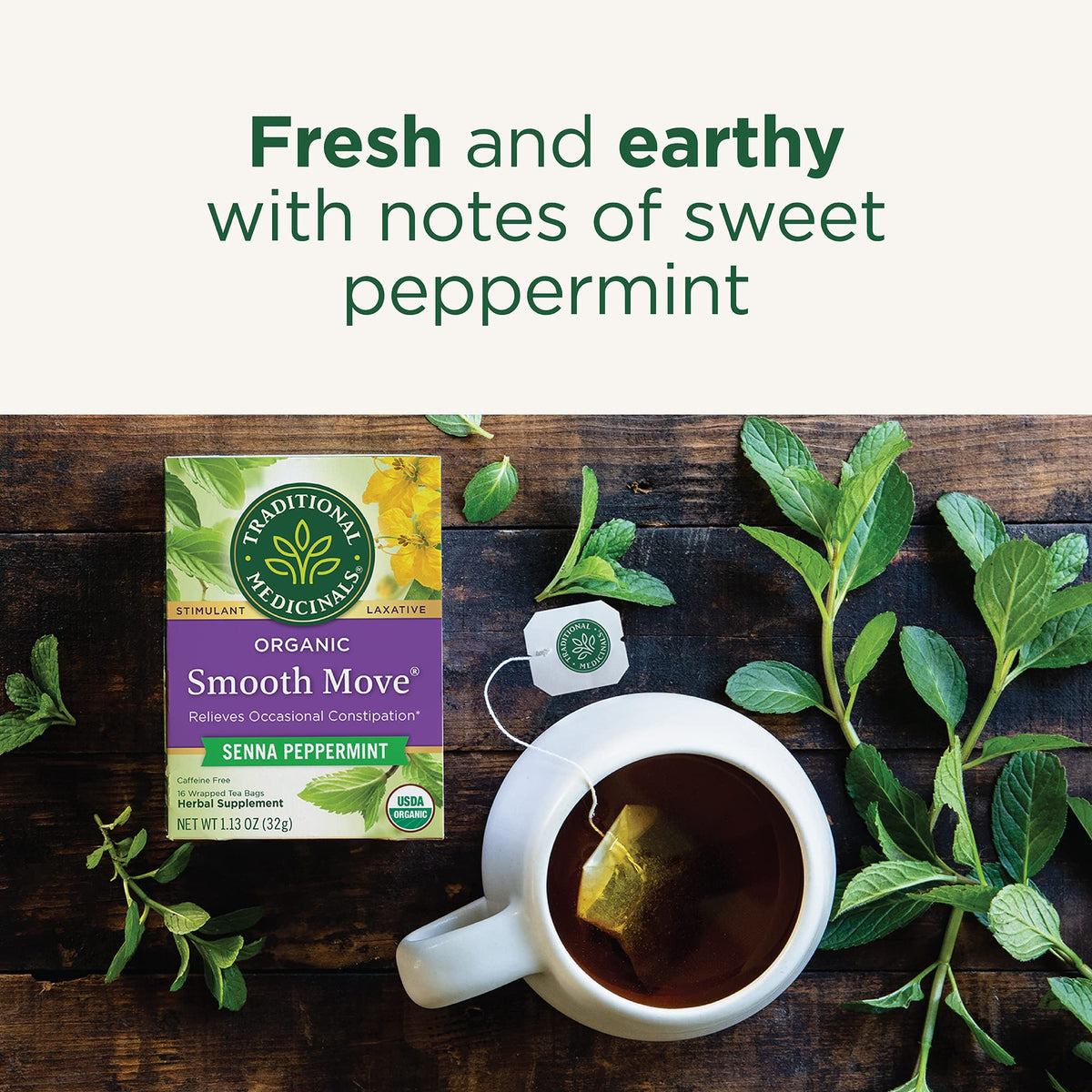 Traditional Medicinals Organic Smooth Move Peppermint Tea, Decaffeinated – 96 Bags (6 Pack)