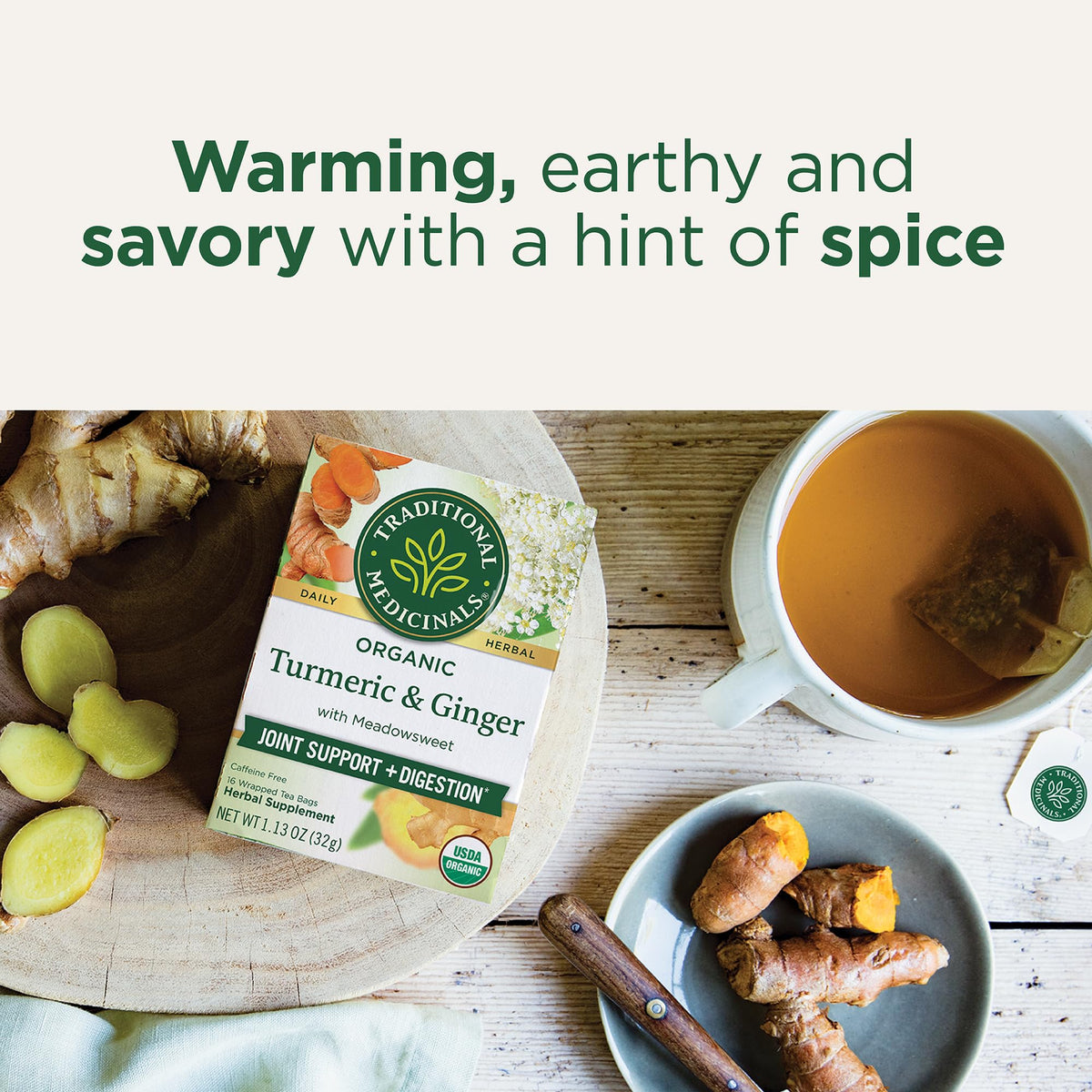 Traditional Medicinals Organic Turmeric with Meadowsweet & Ginger Herbal Tea – 96 Tea Bags (Pack of 6)