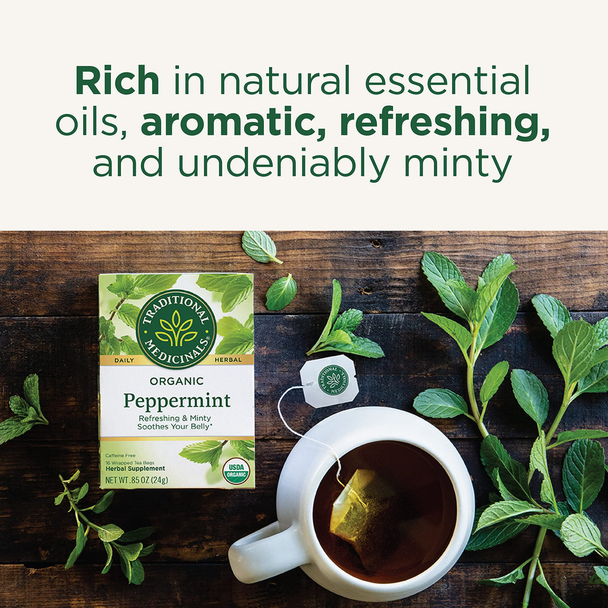 Traditional Medicinals Organic Peppermint Tea – Soothes Belly, Refreshing Mint, 96 Tea Bags (6 Pack)
