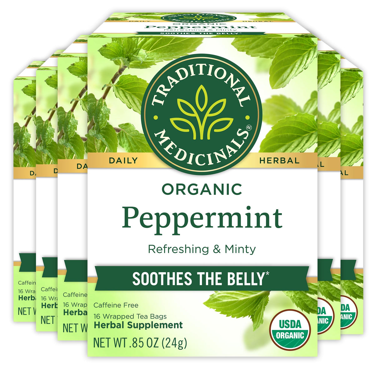 Traditional Medicinals Organic Peppermint Tea – Soothes Belly, Refreshing Mint, 96 Tea Bags (6 Pack)