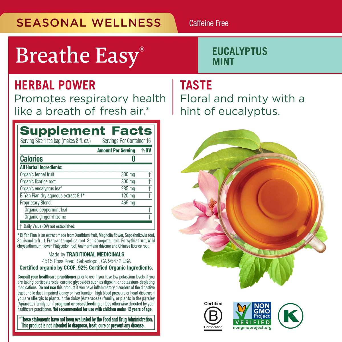 Traditional Medicinals Tea Organic Seasonal Care Variety Pack – Throat Coat, Echinacea Plus & Breathe Easy with Eucalyptus (96 Tea Bags, 6 Pack)