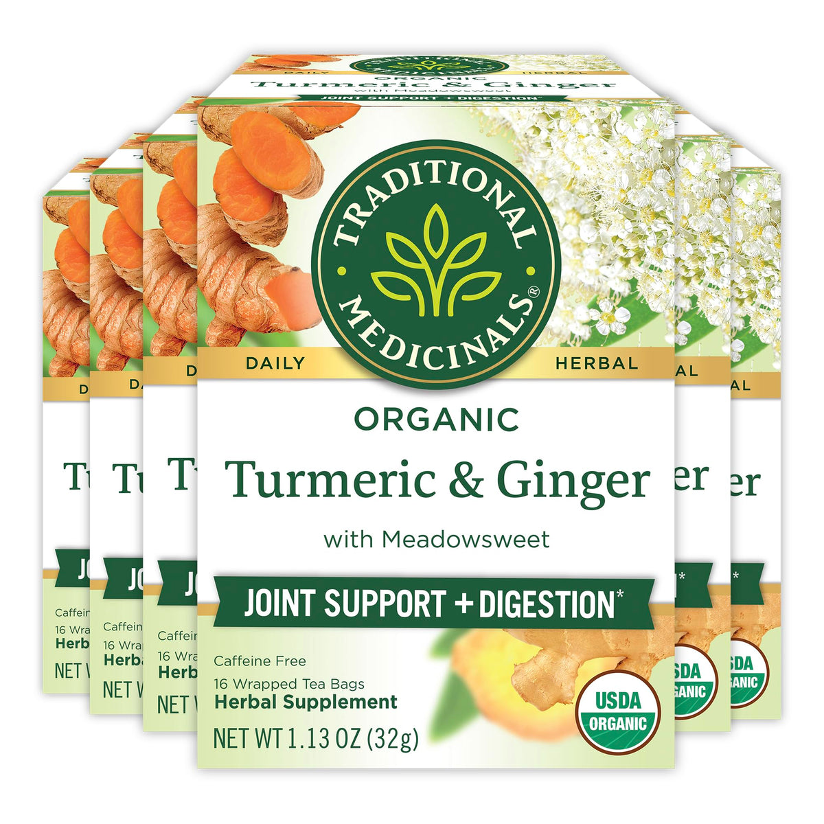 Traditional Medicinals Organic Turmeric with Meadowsweet & Ginger Herbal Tea – 96 Tea Bags (Pack of 6)