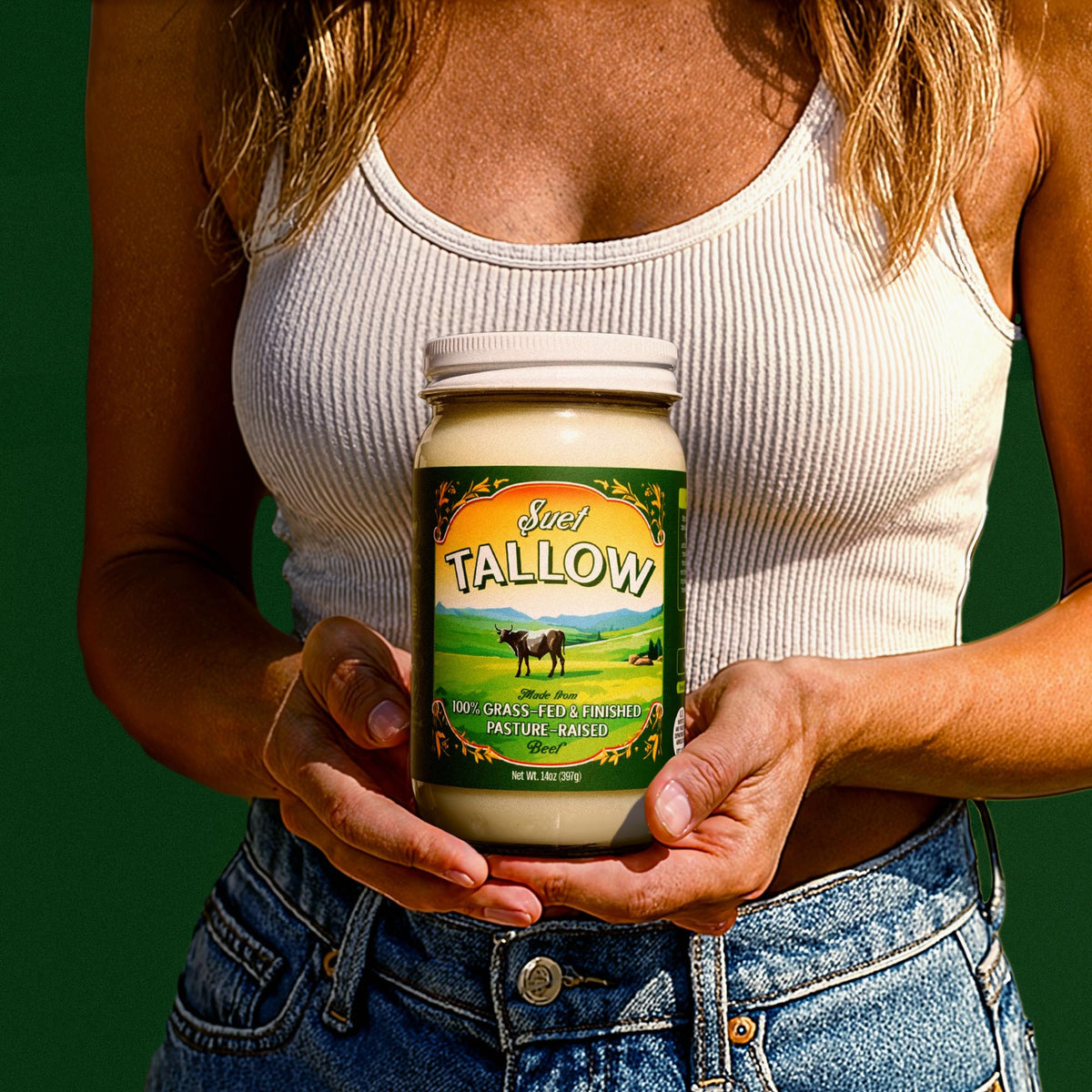 Traditional Nutrients Pasture Raised Beef Tallow – Grass-Fed & Grass-Finished, 14oz Jar