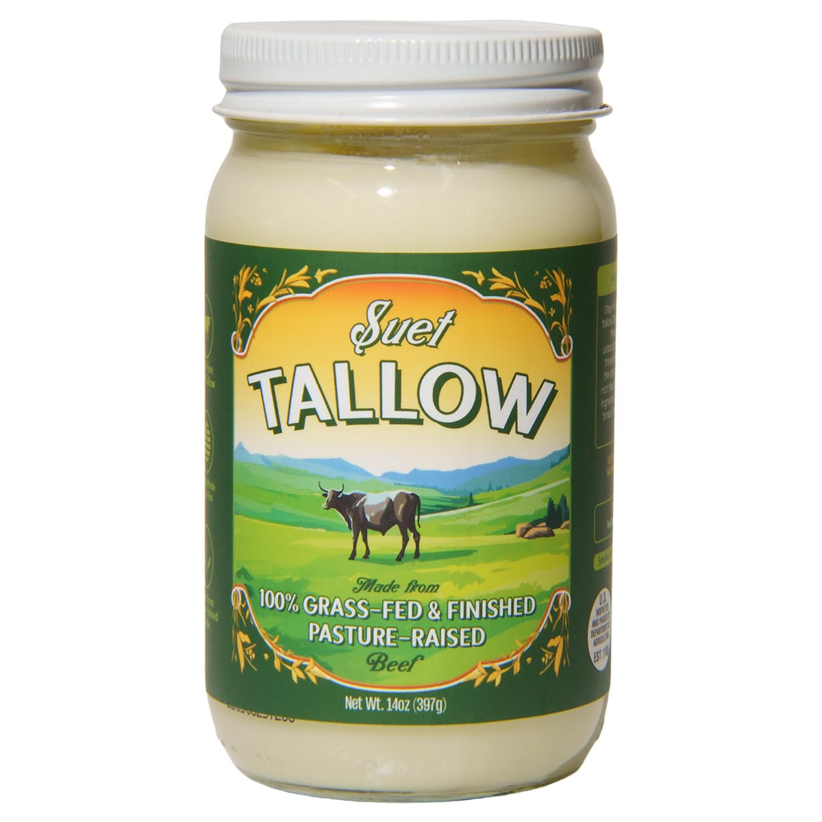 Traditional Nutrients Pasture Raised Beef Tallow – Grass-Fed & Grass-Finished, 14oz Jar