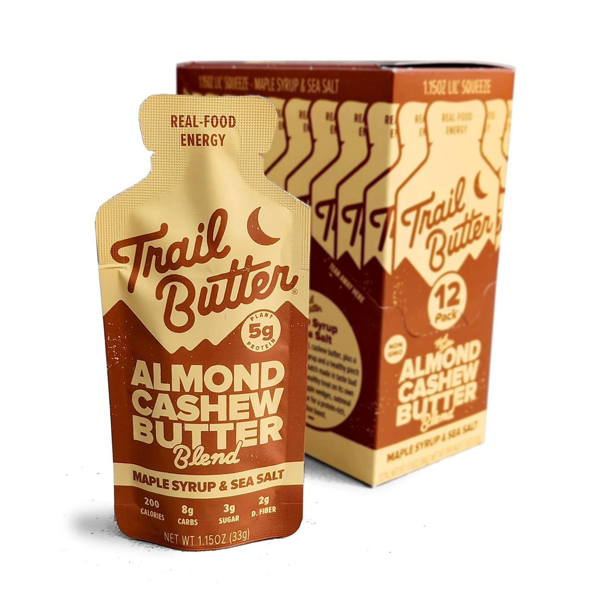 Trail Butter Lil’ Squeeze Nut Butter Energy Pouches – 12-Pack, 5g Protein Per Pouch (Maple Syrup & Sea Salt)