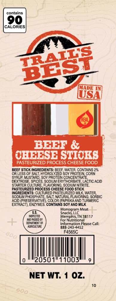 Trail's Best Twin Beef & Cheese Sticks – 1oz Each, 20-Pack Box