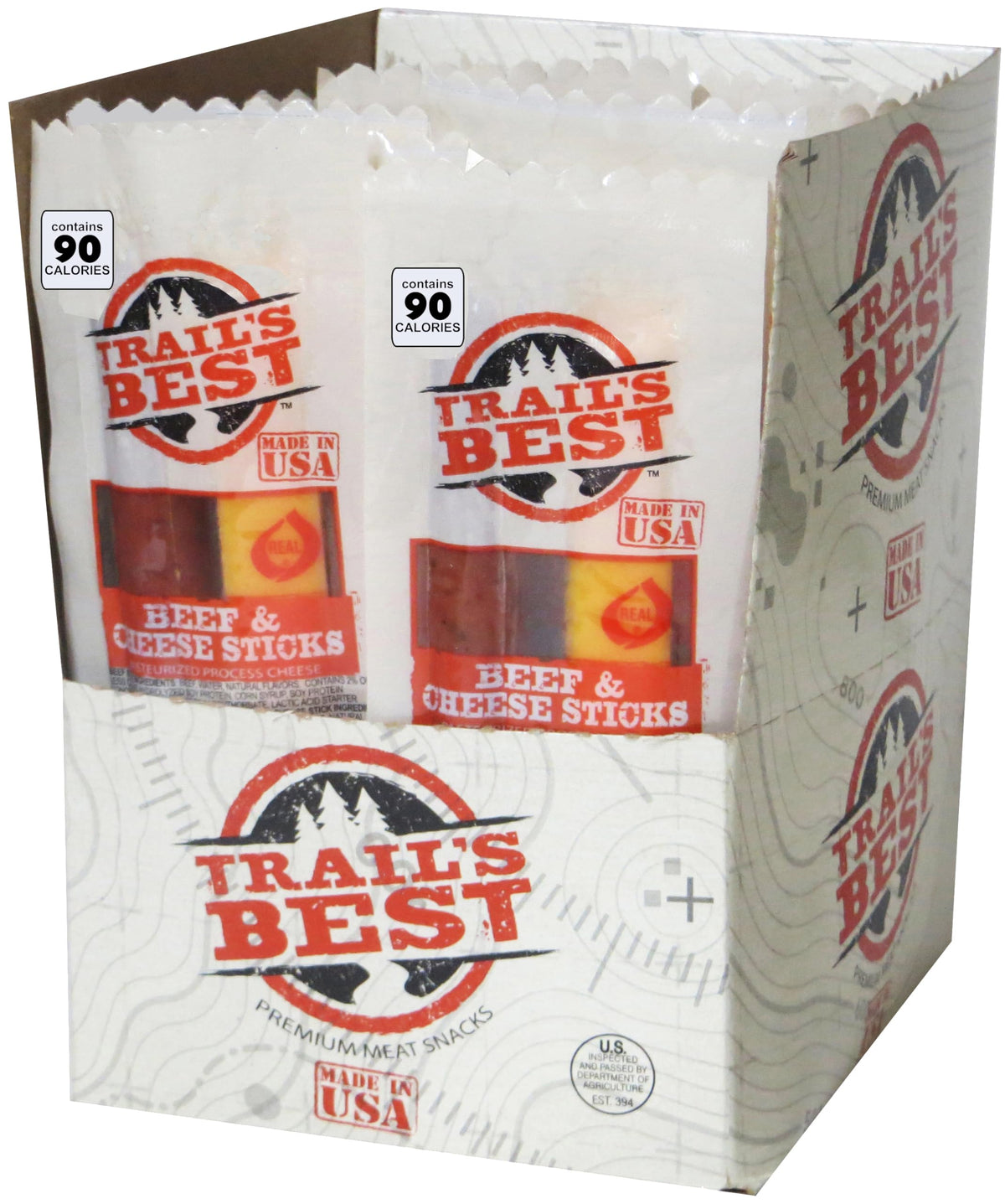 Trail's Best Twin Beef & Cheese Sticks – 1oz Each, 20-Pack Box
