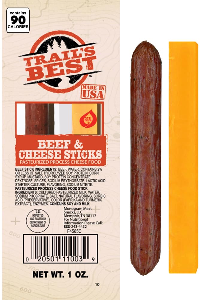 Trail's Best Twin Beef & Cheese Sticks – 1oz Each, 20-Pack Box