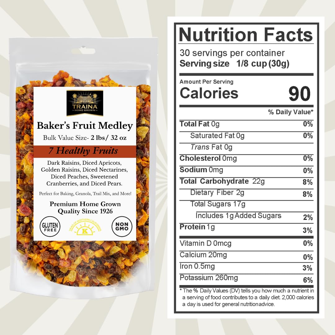 Traina Home Grown Baker’s Dried Fruit Medley – Mixed Dried Fruit (2 lb)