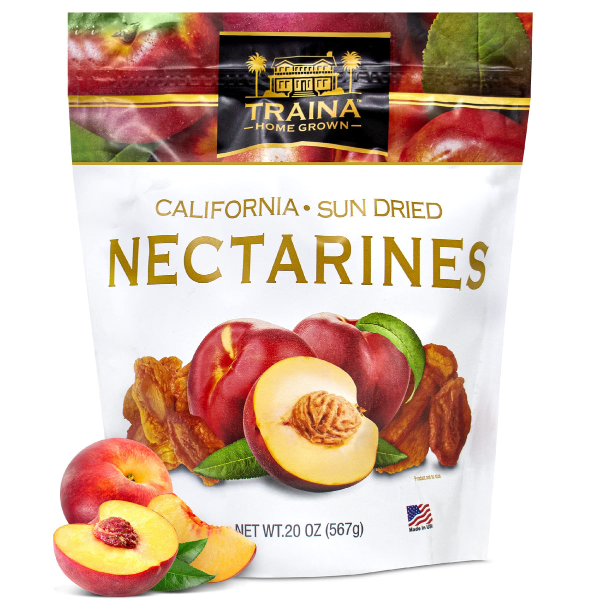 Traina Home Grown California Sun Dried Nectarines — No Sugar Added, Non-GMO, 20 oz Resealable Pouch