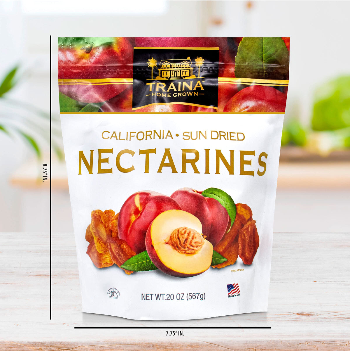 Traina Home Grown California Sun Dried Nectarines — No Sugar Added, Non-GMO, 20 oz Resealable Pouch