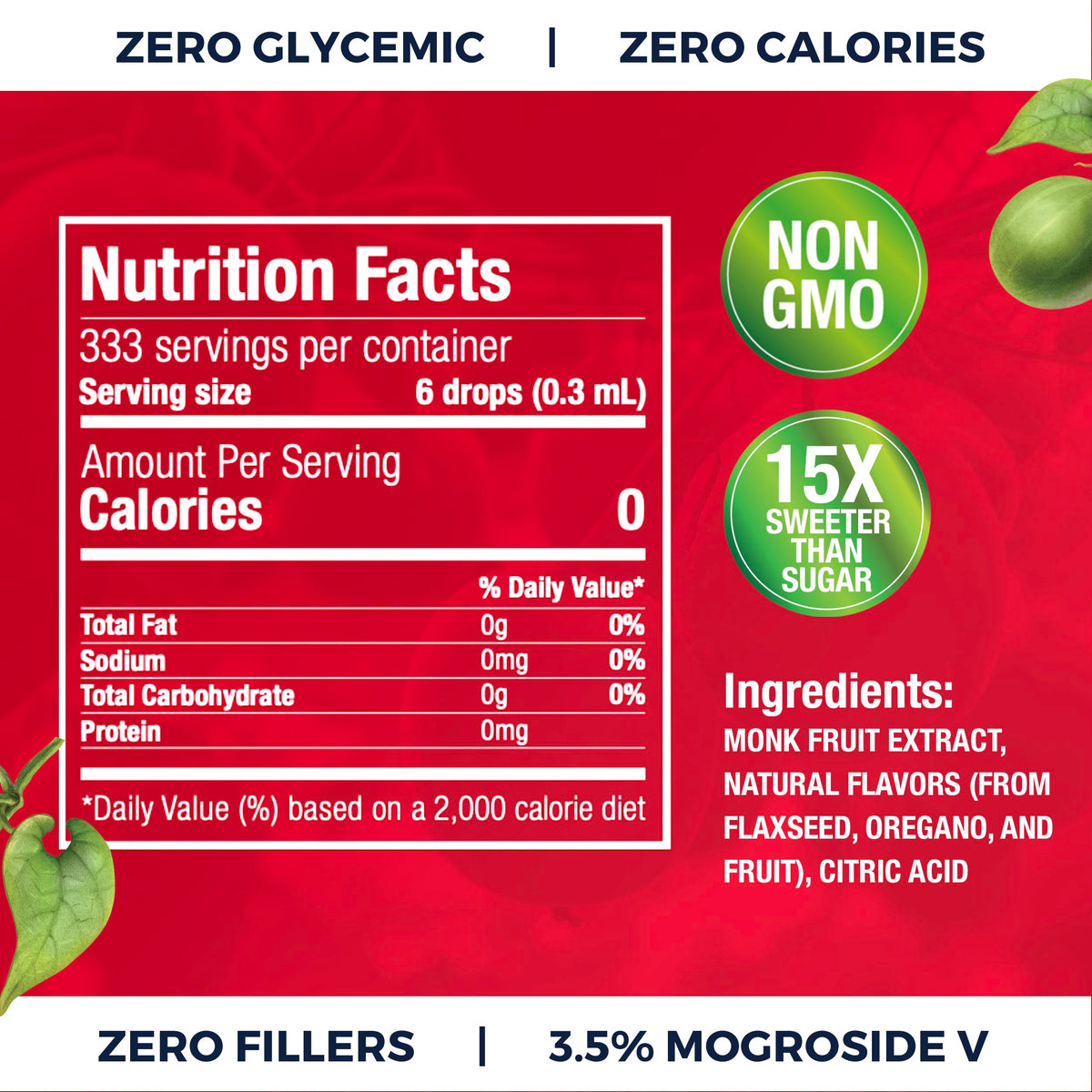Transparency Foods Monk Fruit Extract Drops – Zero-Calorie Liquid Sweetener, 333 Servings, Non-GMO