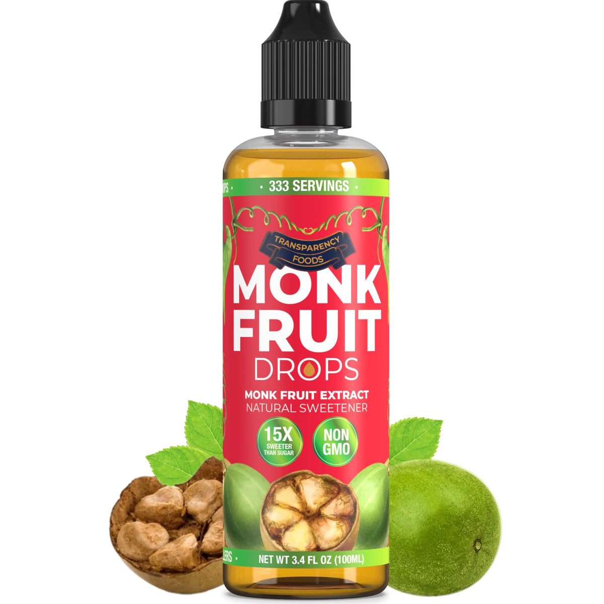 Transparency Foods Monk Fruit Extract Drops – Zero-Calorie Liquid Sweetener, 333 Servings, Non-GMO