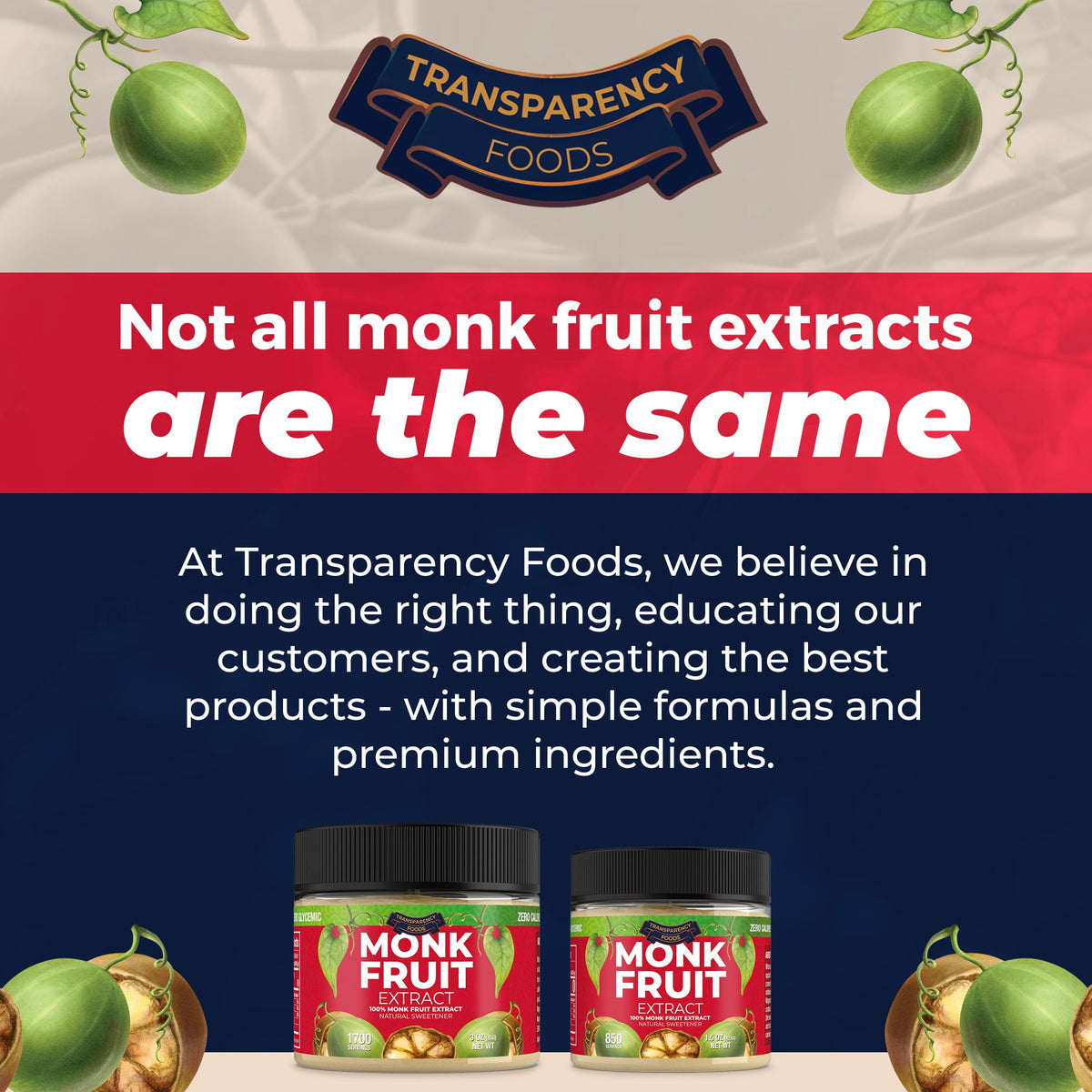 Transparency Foods 100% Monk Fruit Extract — 90x Sweetness, Zero Calories, 25% Mogroside V, 850 Servings