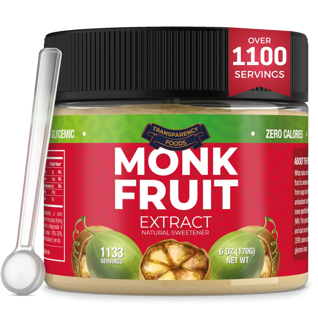 Transparency Foods Monk Fruit Sweetener – 25x Sugar, Zero Calories, Zero Glycemic, 1133 Servings