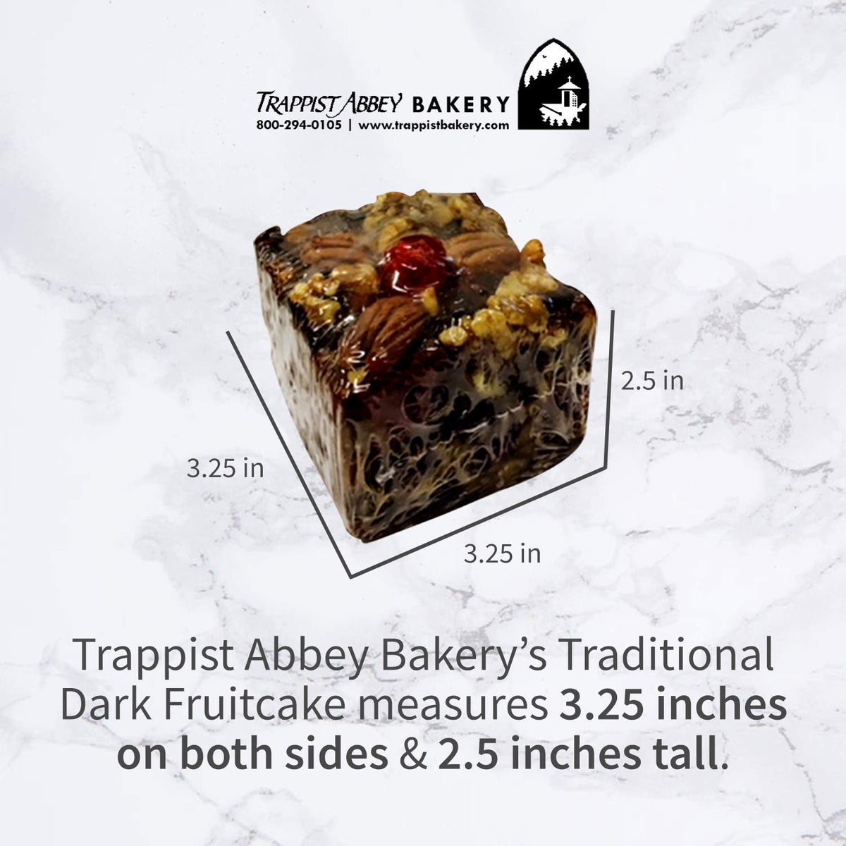 Trappist Abbey Monastery Fruitcake with Candied Fruits & Nuts — Brandy-Soaked (1 lb)