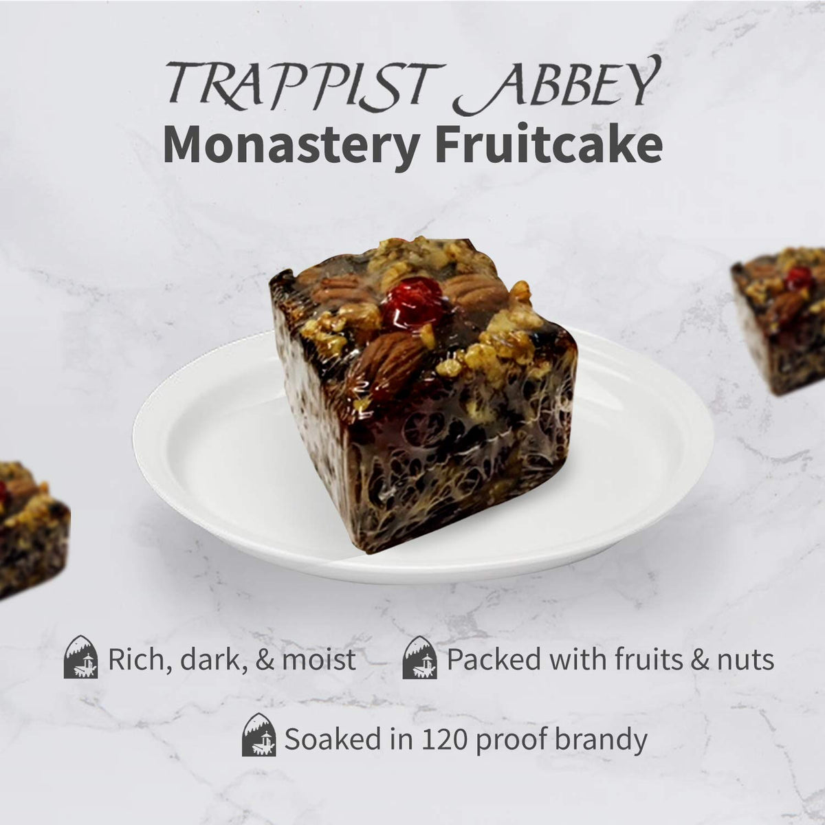 Trappist Abbey Monastery Fruitcake with Candied Fruits & Nuts — Brandy-Soaked (1 lb)