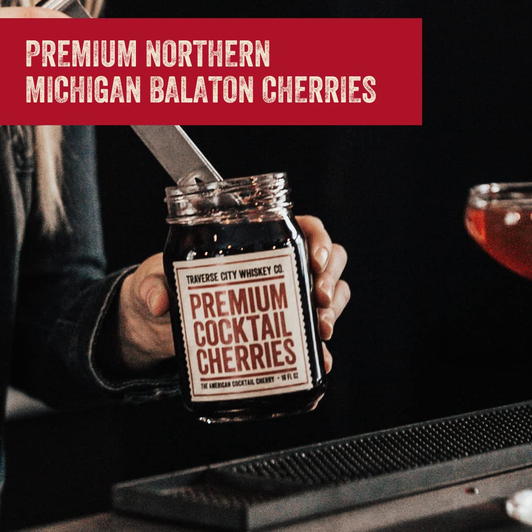 Traverse City Whiskey Co. Premium Cocktail Cherries – 21.2oz / 600g | All-American, Natural, Kosher Garnish for Old Fashioned & Desserts