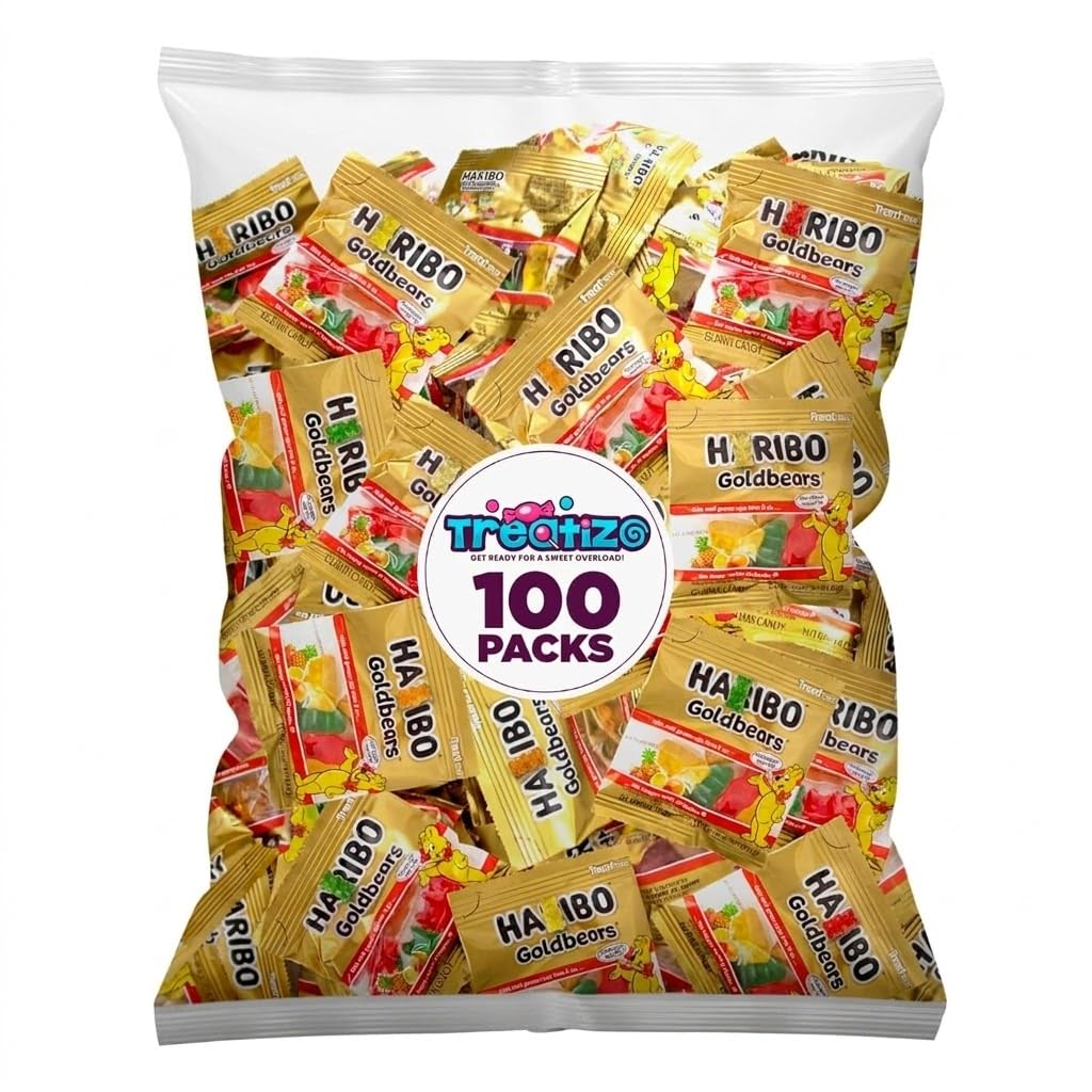 Treatizo Haribo Goldbears Gummi Candy – 100 Count, 0.4 oz Each, Assorted Fruit Flavors