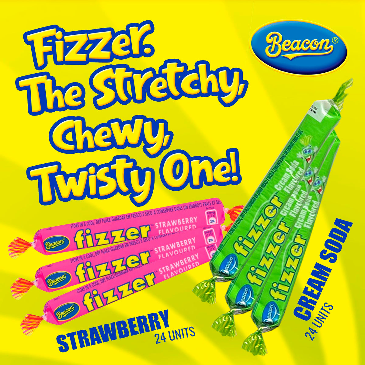 Beacon Fizzers Soda Cream & Strawberry – 48 Candies (2 Packs) | Treats from Home