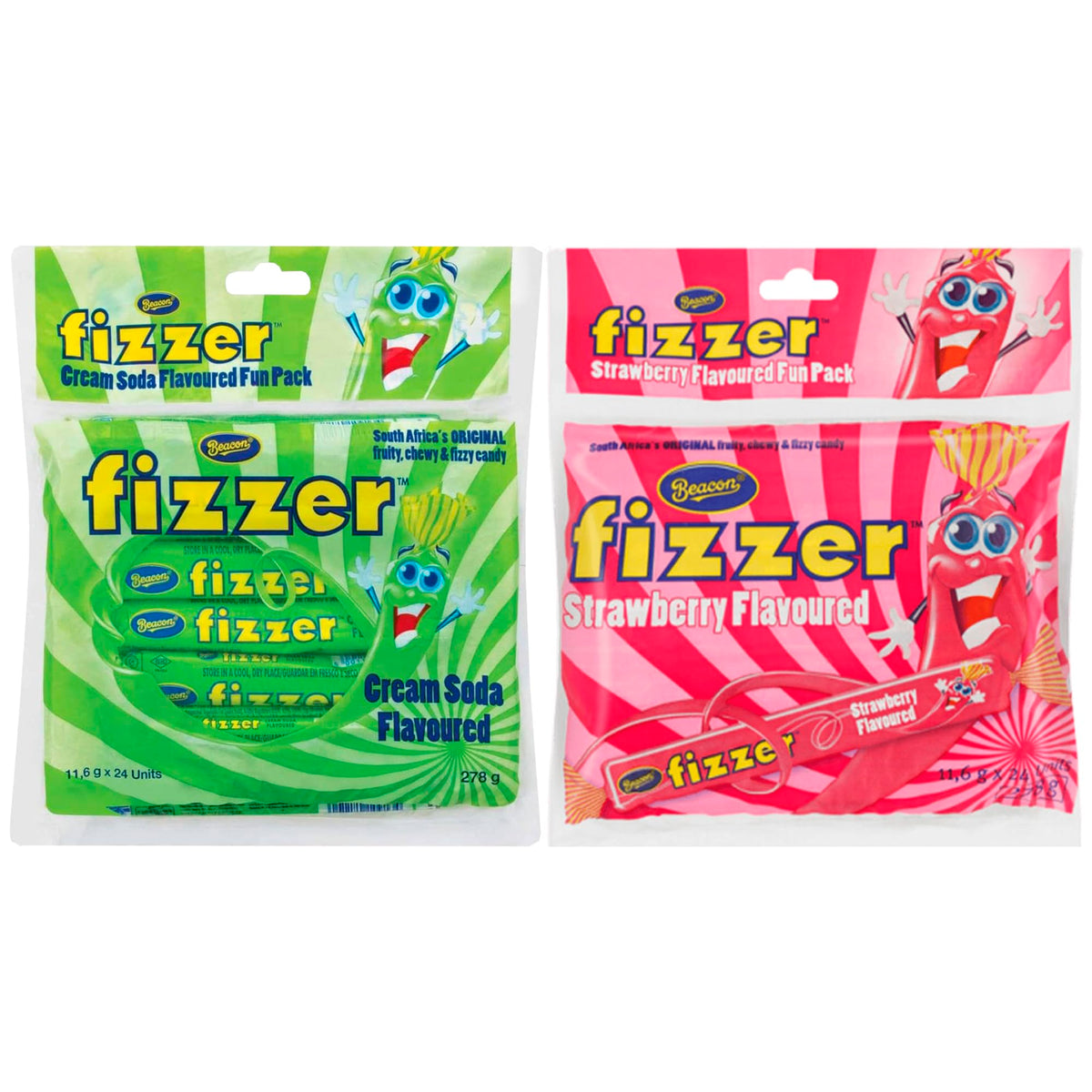 Beacon Fizzers Soda Cream & Strawberry – 48 Candies (2 Packs) | Treats from Home