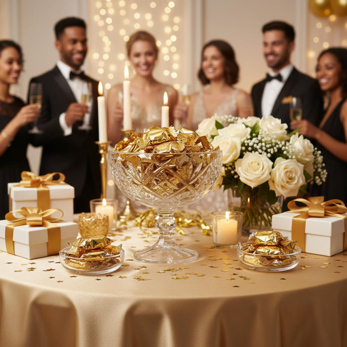 Tree Treasures 220ct Gold Wrapped Buttermints – Individually Wrapped Butter Mints Bulk for Weddings, Showers, and Events