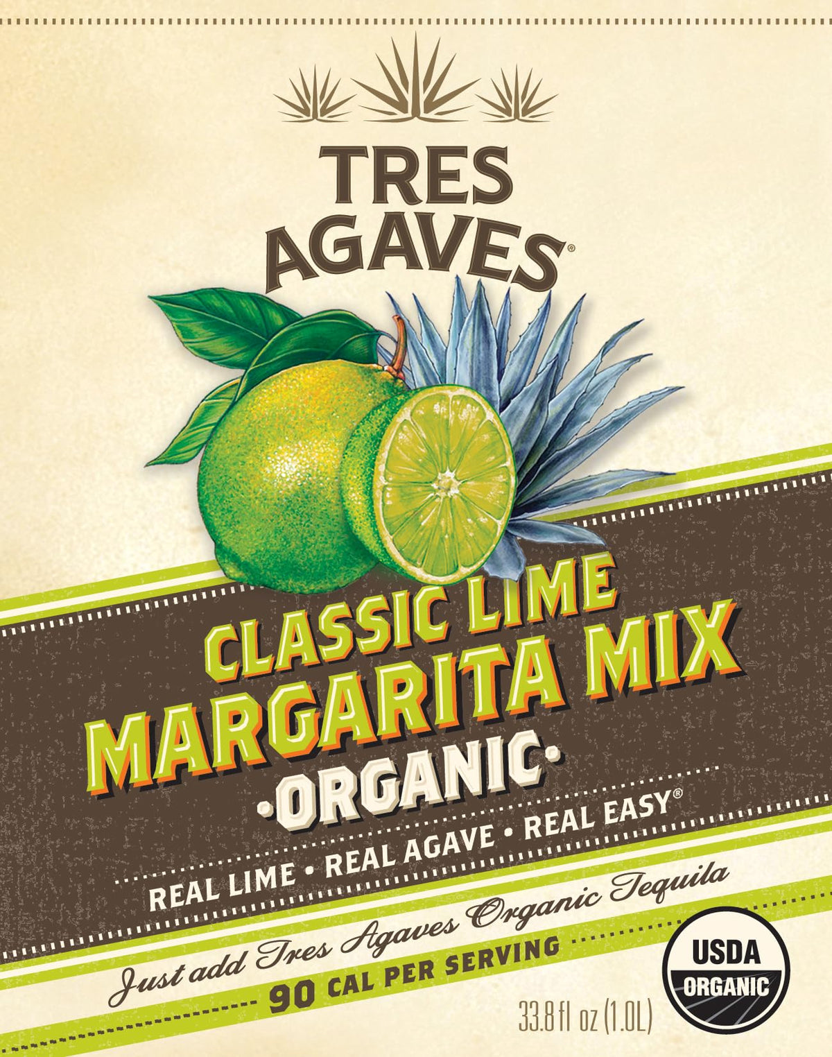 Tres Agaves Organic Lime Margarita Mix – Award-Winning 90-Point Cocktail Mixer (2-Pack, 750ml)