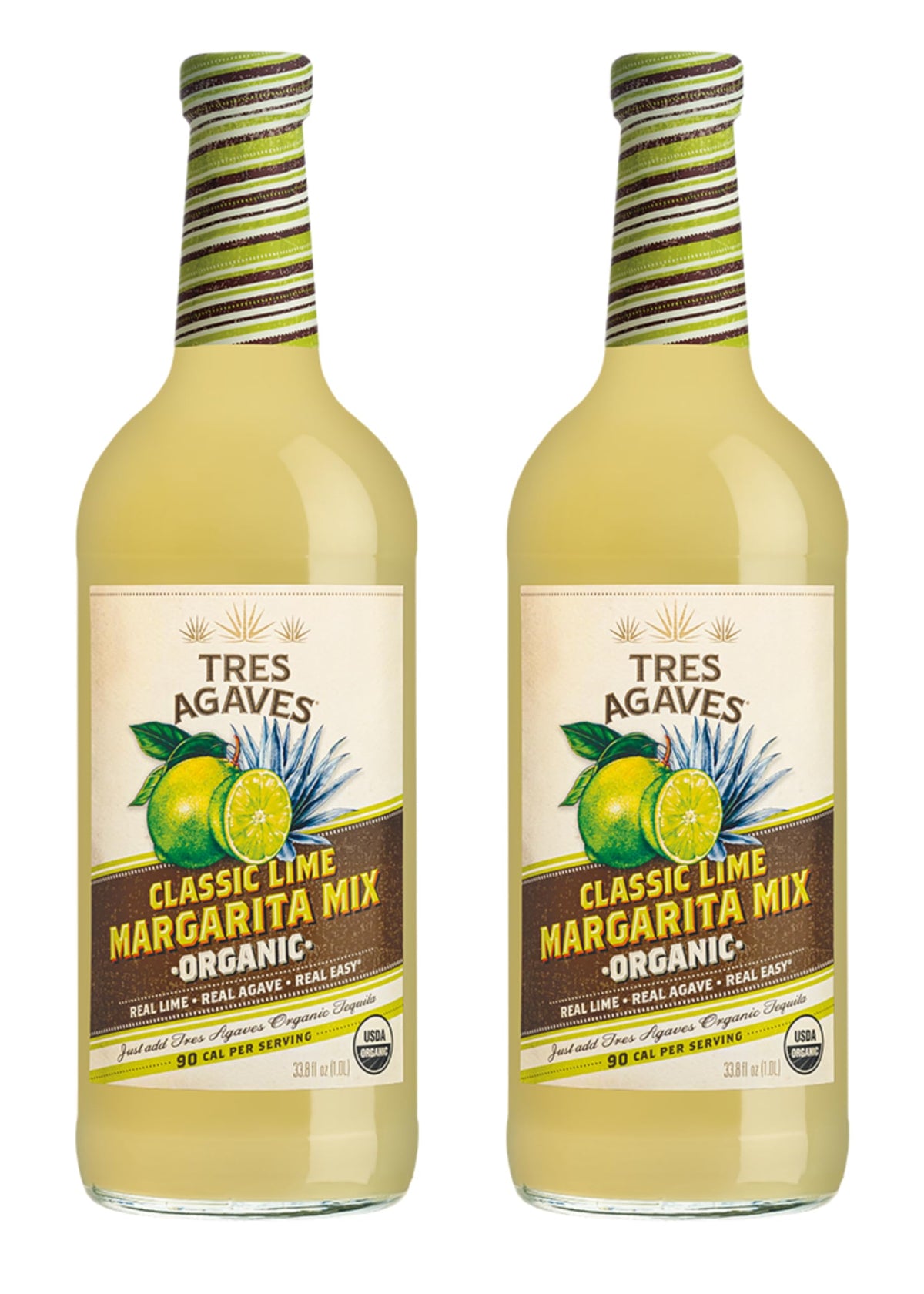 Tres Agaves Organic Lime Margarita Mix – Award-Winning 90-Point Cocktail Mixer (2-Pack, 750ml)