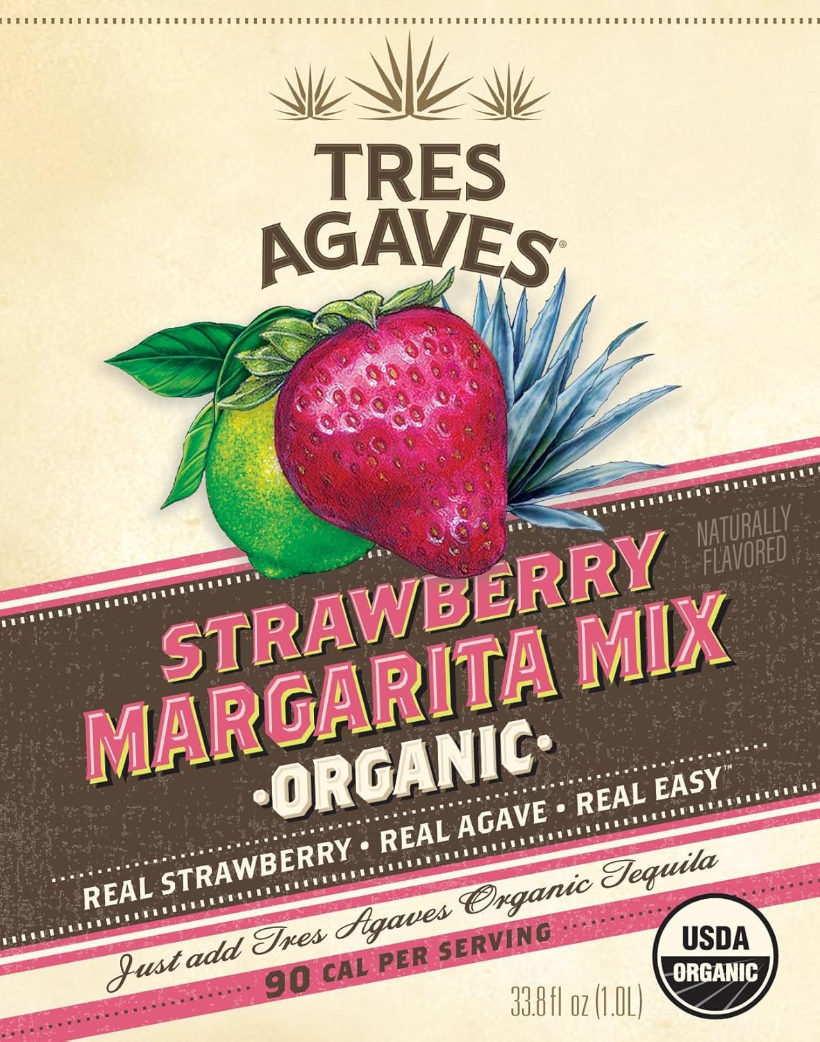 Tres Agaves Organic Strawberry Margarita & Daiquiri Mix – Real Strawberry Purée, Agave Nectar & Lime Juice – 2-Pack 750ml