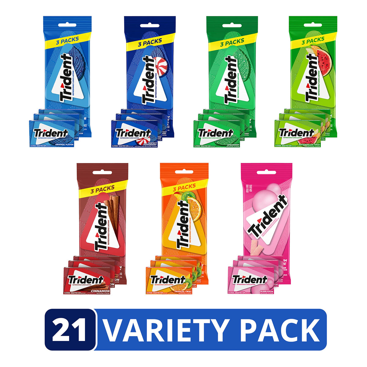 Trident Sugar-Free Gum Variety Pack – 21 Packs (294 Pieces) | Assorted Flavors
