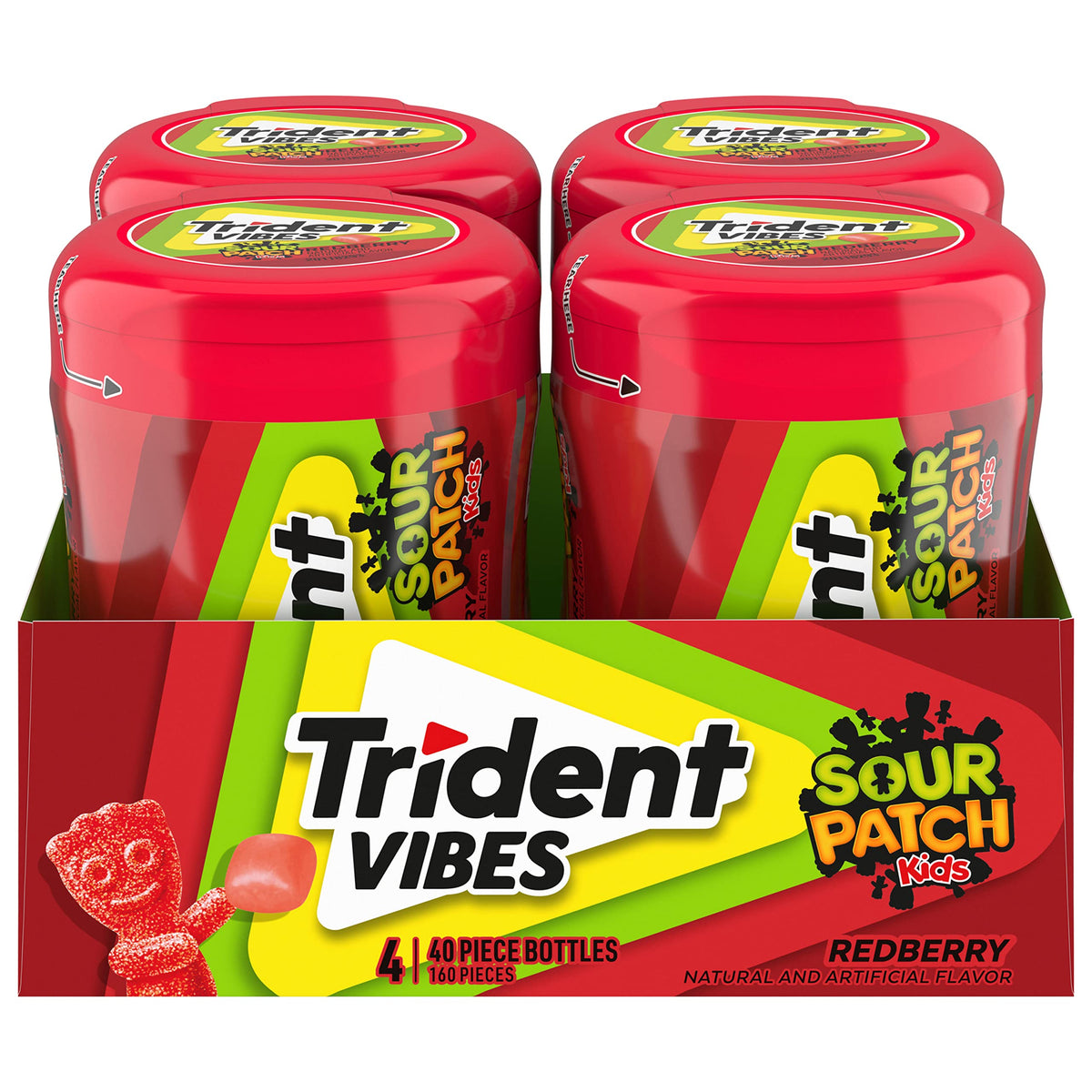 Trident Vibes SOUR PATCH KIDS Redberry Sugar-Free Gum — 160 Pieces in 4 Bottles