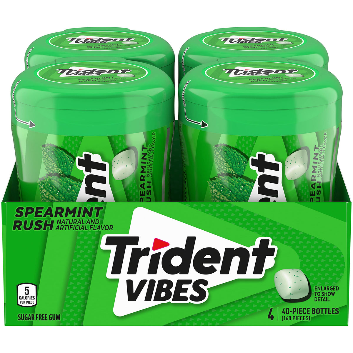 Trident Vibes Spearmint Rush Sugar-Free Gum – 160 Pieces in 4 Bottles