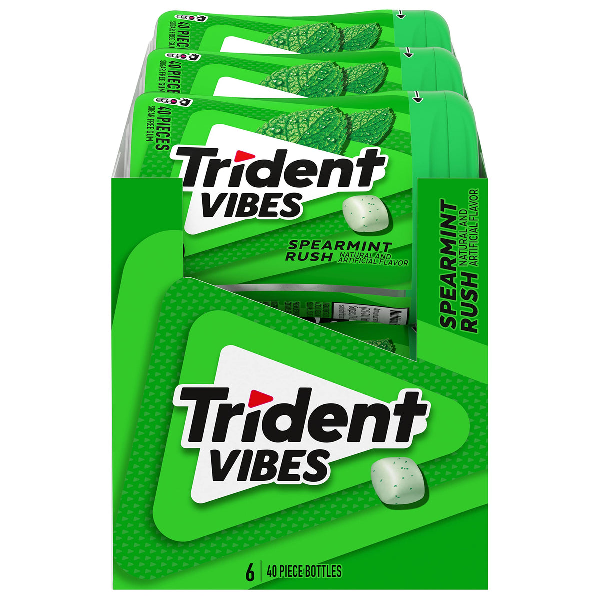 Trident Vibes Spearmint Rush Sugar-Free Gum — 6 Bottles, 240 Pieces