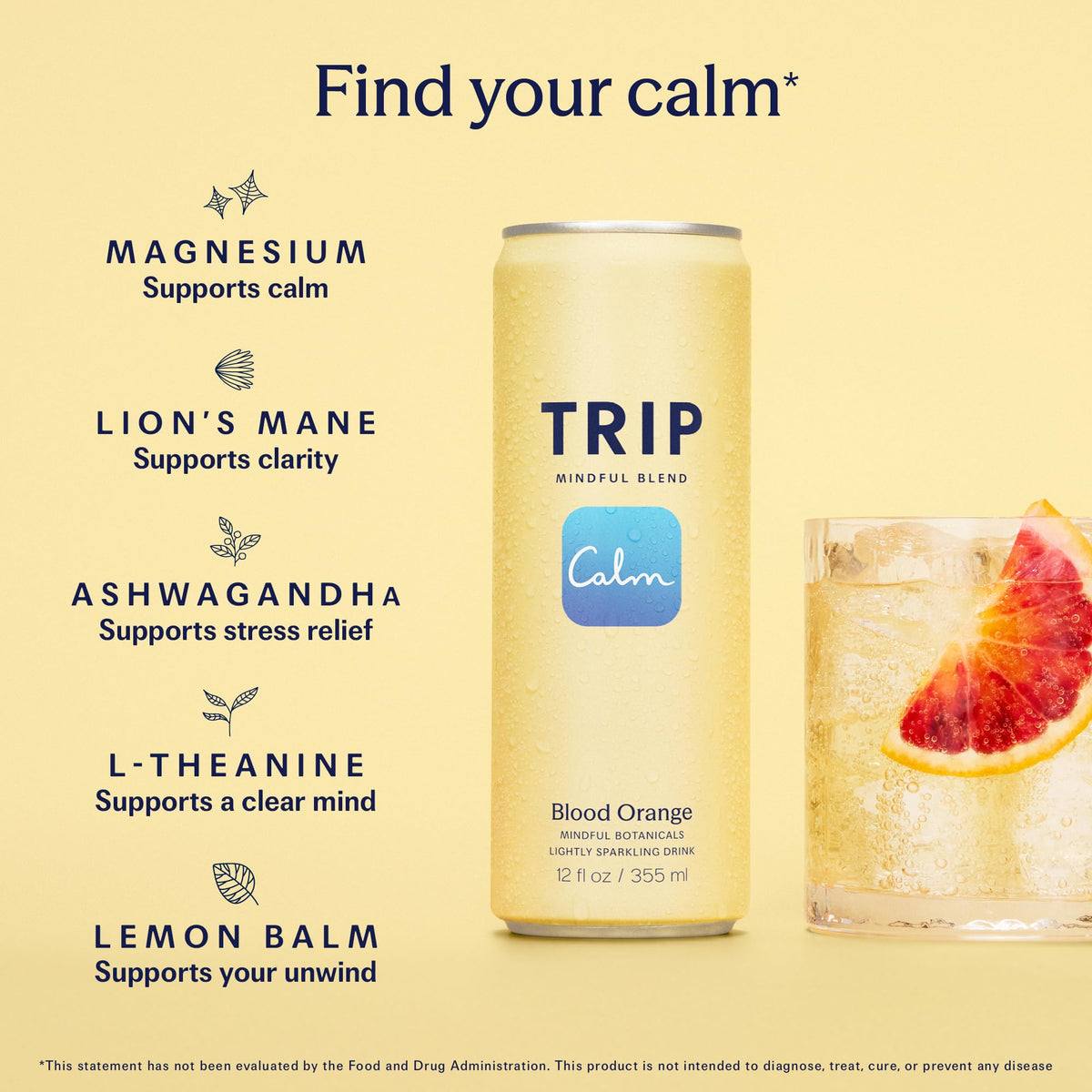 TRIP Lightly Sparkling Adaptogen Drink – Blood Orange, Non-Alcoholic with Magnesium and L-Theanine